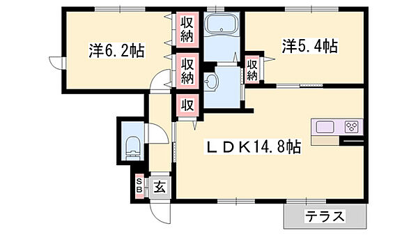 アクイール ｜兵庫県姫路市書写(賃貸アパート2LDK・1階・57.83㎡)の写真 その2