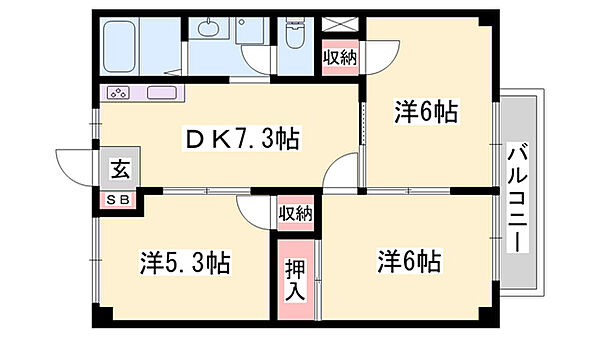 ブルーマウンテン2 ｜兵庫県姫路市青山西2丁目(賃貸アパート3DK・1階・52.17㎡)の写真 その2