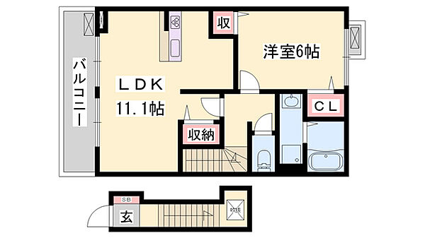 ラフレシール・ベル ｜兵庫県姫路市岡田(賃貸アパート1LDK・2階・46.09㎡)の写真 その2