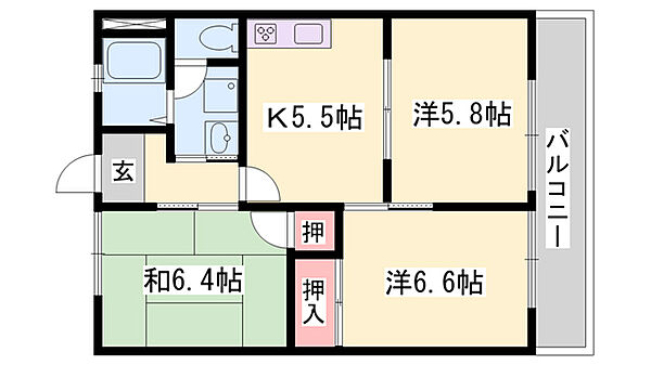 ヴィラ・シャンピニヨンＡ ｜兵庫県高砂市曽根町(賃貸アパート3K・1階・52.48㎡)の写真 その2