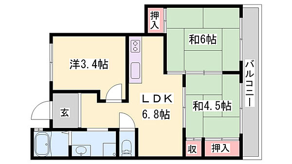 鈴木ビル ｜兵庫県加古川市別府町朝日町(賃貸マンション3LDK・2階・48.07㎡)の写真 その2