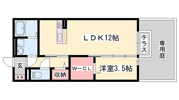 ワンモアハイツ ｜兵庫県姫路市飾磨区野田町(賃貸アパート1LDK・1階・41.95㎡)の写真 その2