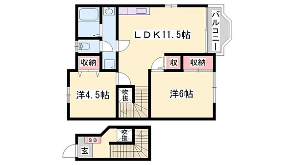 クールブラーシェＢ ｜兵庫県高砂市北浜町北脇(賃貸アパート2LDK・2階・58.53㎡)の写真 その2