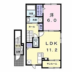 リアン25 2階1LDKの間取り