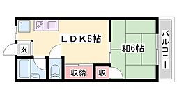 上野ハイツ 1LDKの間取図画像