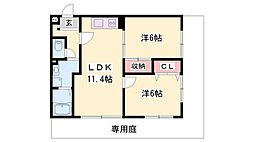 BLOOM花見田II 1階2LDKの間取り
