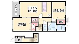 メゾンドウールA棟 2LDKの間取図画像