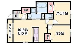 パルグランデI 2LDKの間取図画像
