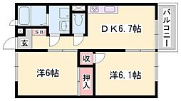 カーサ正保橋 2DKの間取図画像