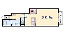 エスターブレA棟 ワンルームの間取図画像