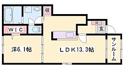 グランドオーヴェスト妻鹿2 1LDKの間取図画像