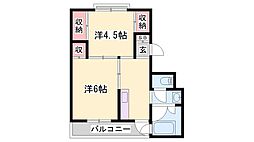 ビレッジハウス粟生1号棟 2Kの間取図画像
