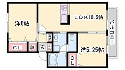 グランドゥールニシキB棟 2LDKの間取図画像