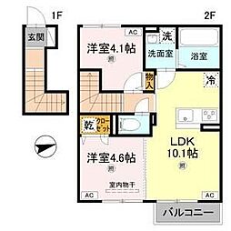 リアン平松A棟 2LDKの間取図画像