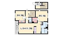 アトリエール上中A 2LDKの間取図画像