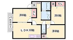アピアス姫路B 3LDKの間取図画像