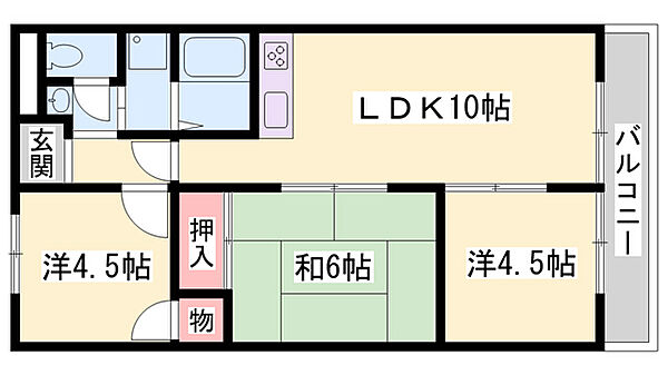 兵庫県姫路市網干区津市場6丁目(賃貸アパート3DK・2階・56.00㎡)の写真 その2