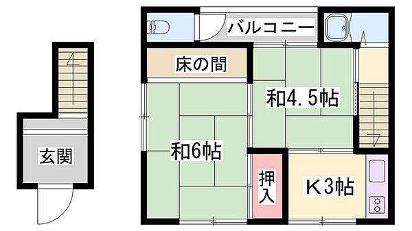 兵庫県姫路市伊伝居(賃貸アパート2K・2階・28.00㎡)の写真 その2