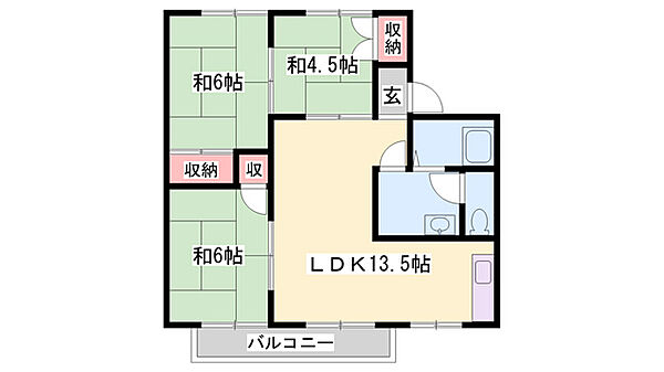 兵庫県姫路市網干区垣内南町(賃貸アパート3LDK・1階・65.79㎡)の写真 その2