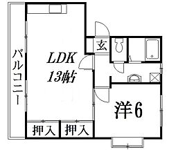 ハーベスト伊藤 1LDKの間取図画像