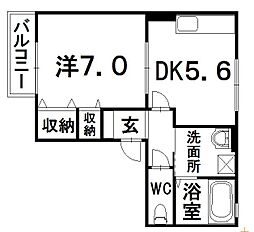 エムロード2 1DKの間取図画像