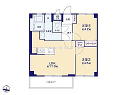ハイネス東大島 2LDKの間取図画像