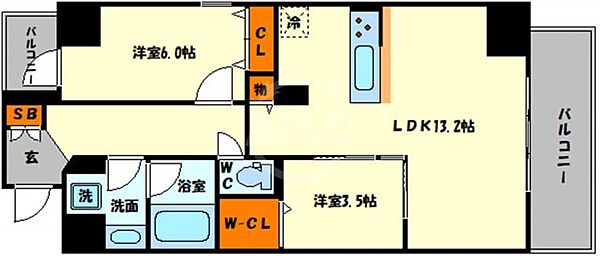 サンセール海老江 ｜大阪府大阪市福島区海老江4丁目(賃貸マンション2LDK・11階・53.73㎡)の写真 その2