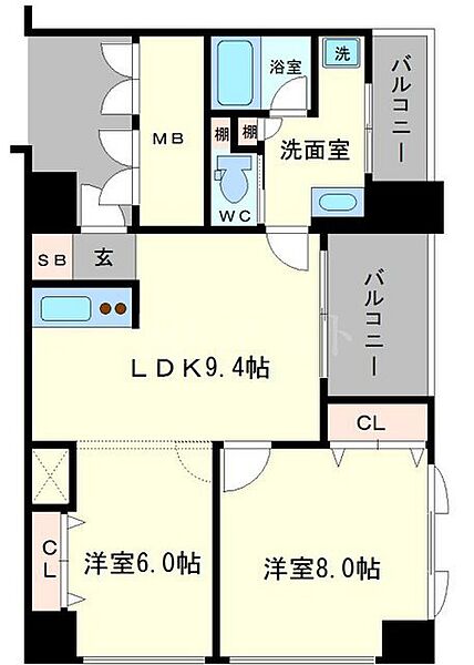 アルグラッド・ザ・タワー心斎橋 2301｜大阪府大阪市中央区東心斎橋1丁目(賃貸マンション2LDK・23階・52.35㎡)の写真 その2