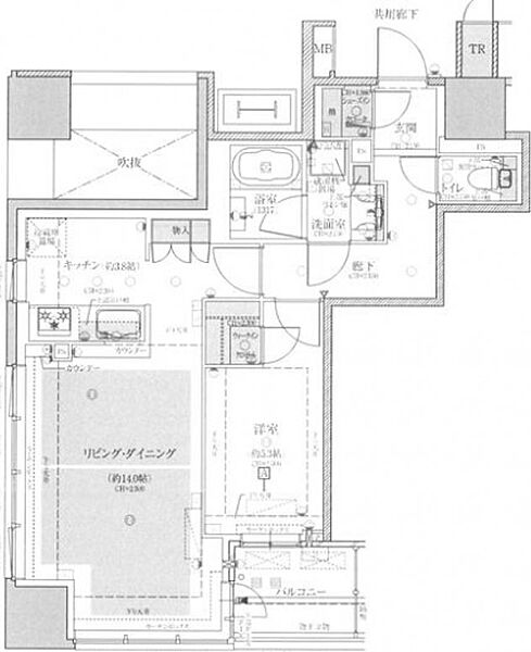 クレヴィアタワー御堂筋本町 1101｜大阪府大阪市中央区安土町3丁目(賃貸マンション1LDK・11階・57.14㎡)の写真 その2