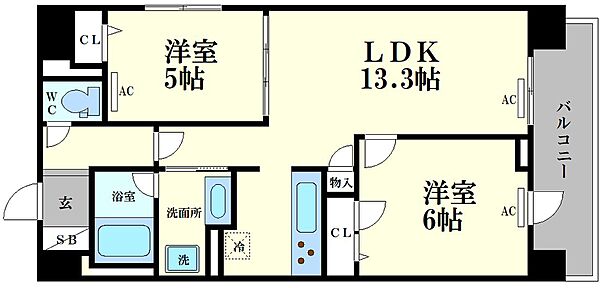 IBC Residence East 1501｜大阪府大阪市中央区北久宝寺町4丁目(賃貸マンション2LDK・15階・57.47㎡)の写真 その2