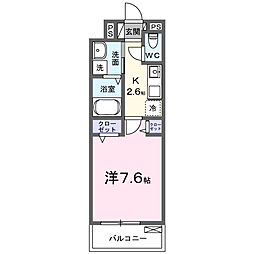 スマイル72 2階1Kの間取り