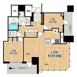 プレミストタワー大阪新町ローレルコート 2LDKの間取図画像