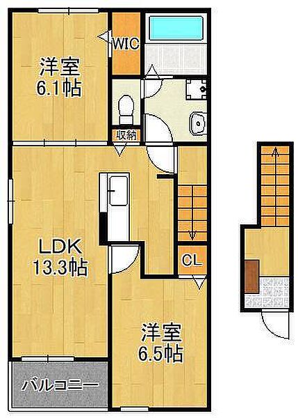 プルメリア　I ｜福岡県行橋市行事8丁目(賃貸アパート2LDK・2階・59.55㎡)の写真 その2