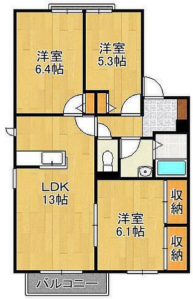 アヴェニールせいわ　B棟 ｜福岡県北九州市小倉南区津田新町4丁目(賃貸アパート3LDK・1階・62.34㎡)の写真 その2