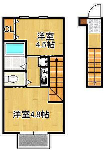 Dear津田　A棟 ｜福岡県北九州市小倉南区津田4丁目(賃貸アパート2K・2階・29.80㎡)の写真 その2