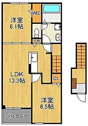 プルメリア　I 2階2LDKの間取り