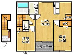 ヴィラルーチェＴ＆Ｔ　Ａ 2階2LDKの間取り