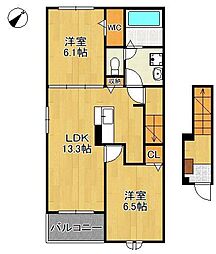 ソレアード朽網III 2LDKの間取図画像