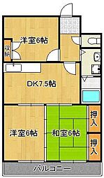 ニューサンリバー小倉 3DKの間取図画像