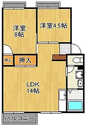 プレジール弥生が丘A 2LDKの間取図画像