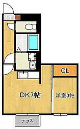 セジュールオッツ壱番館 1DKの間取図画像