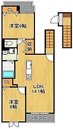プレミアムガーデン1 2LDKの間取図画像