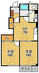 ソレアード中曽根B 2DKの間取図画像