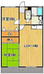 エル・スール小原川2番館 2LDKの間取図画像