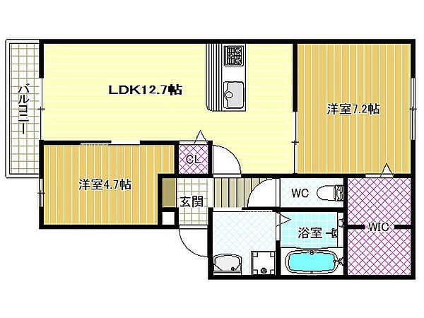 フルール ｜大阪府柏原市古町3丁目(賃貸アパート2LDK・2階・58.37㎡)の写真 その2