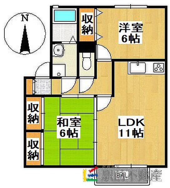 レイクヒルズI 201｜福岡県大牟田市大字草木(賃貸アパート2LDK・2階・55.44㎡)の写真 その2