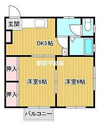 富士コーポ 2DKの間取図画像