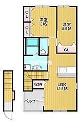 サンライズガーデン神田 2階2LDKの間取り