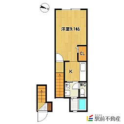 ツインリーフ 1Kの間取図画像