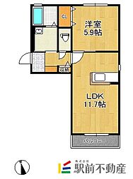 シャーメゾン大牟田 1LDKの間取図画像